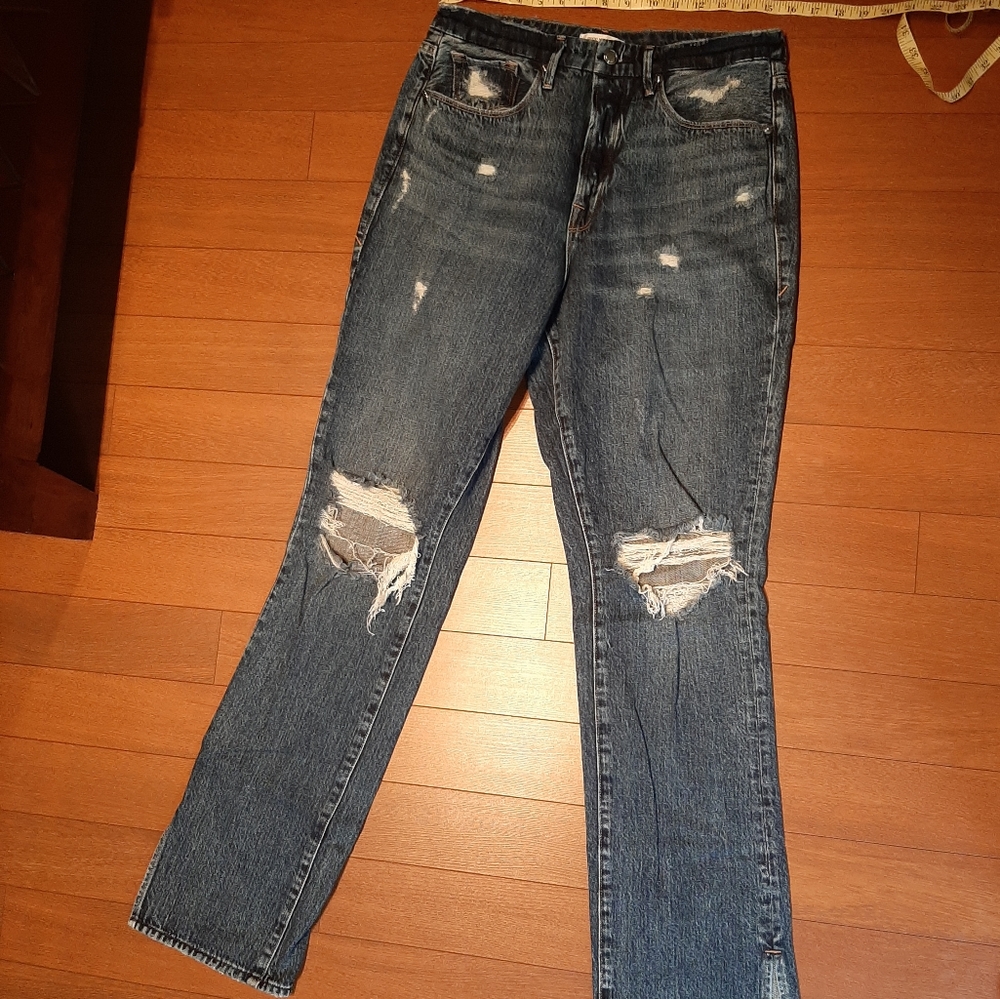 Good American High Rise Distressed Jeans - Dark Blue